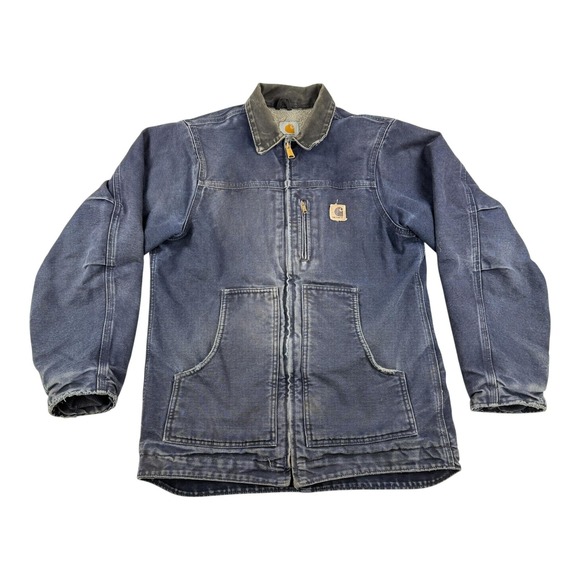 VTG Faded Carhartt Detroit Jacket YOUTH XL Men's S YYC61 MDT Blue Sherpa Lined - Picture 1 of 9